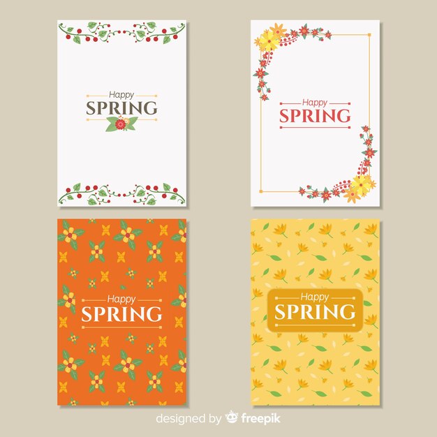 Gratis vector platte bloemen lente kaart pack