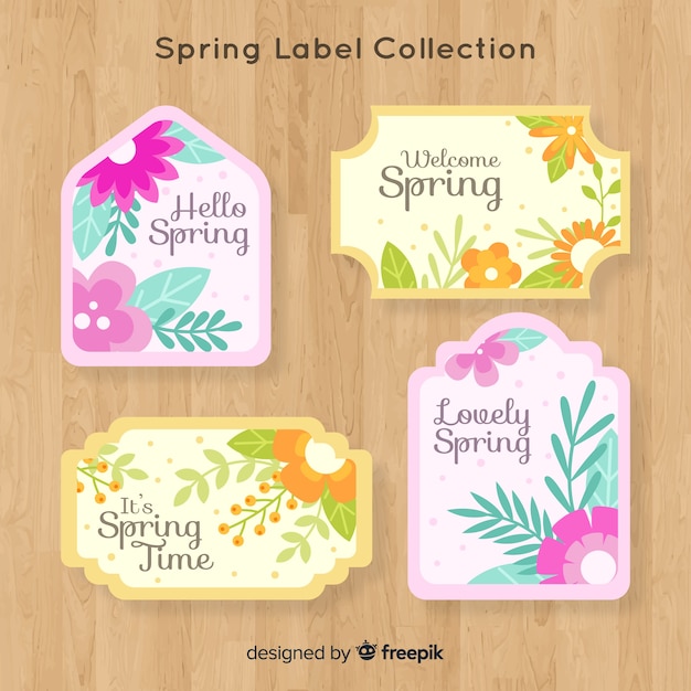 Platte bloemen lente label set