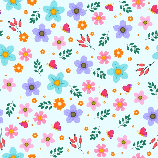 Platte bloemen lente patroon ontwerp