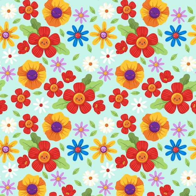 Platte bloemen lente patroon ontwerp