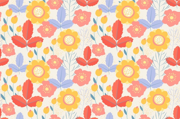 Platte bloemen lente patroon ontwerp