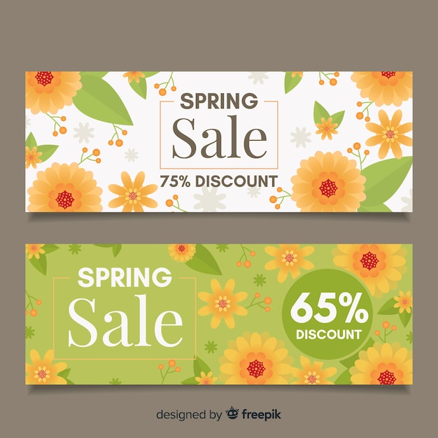 Platte bloemen lente verkoop banner