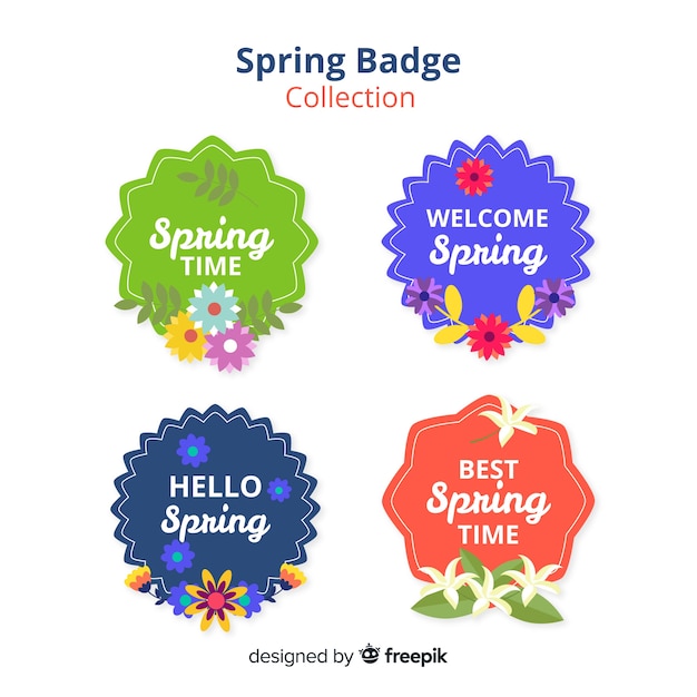 Platte bloemen voorjaar badge set