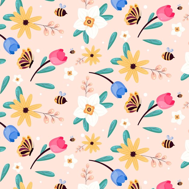 Platte bloemmotief ontwerp voor de lente
