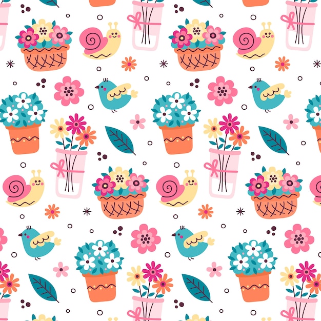 Gratis vector platte bloemmotief ontwerp voor de lente