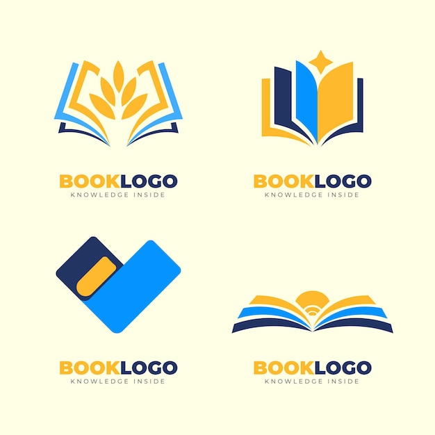 Gratis vector platte boek logo sjabloonverzameling