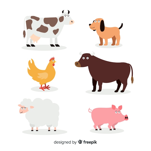 Gratis vector platte boerderij dieren collectie