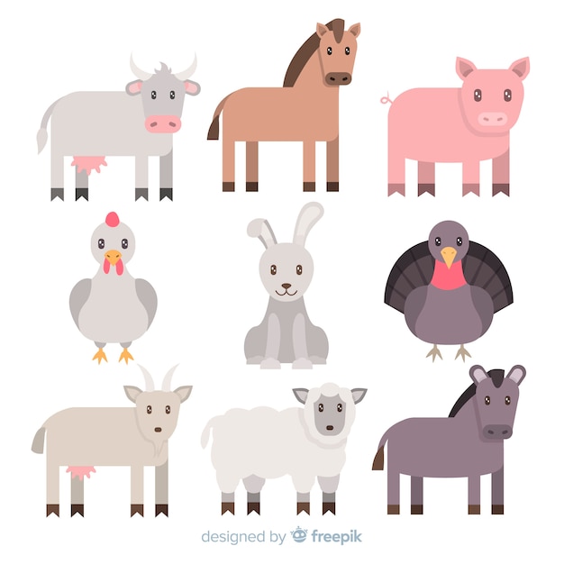 Gratis vector platte boerderij dieren collectie