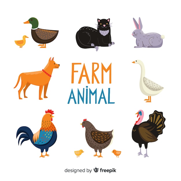 Gratis vector platte boerderij dieren collectie