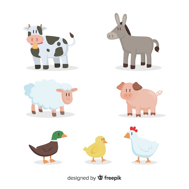 Gratis vector platte boerderij dieren collectie