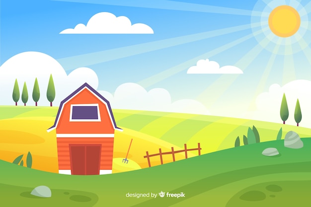 Gratis vector platte boerderij landschap-achtergrond