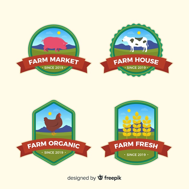 Gratis vector platte boerderij logo-collectie