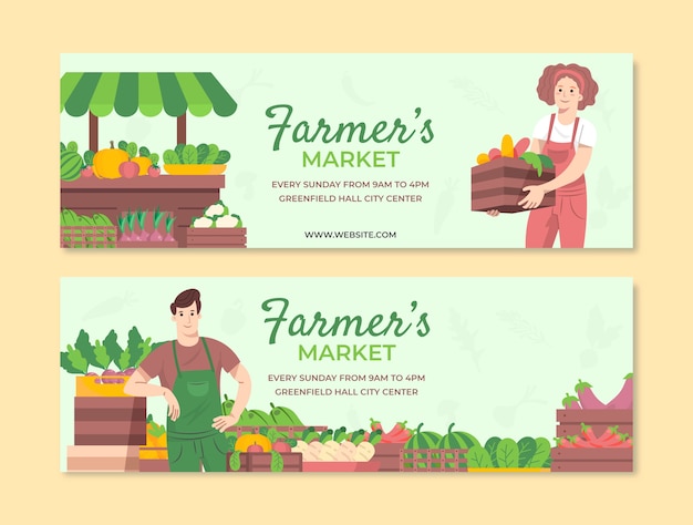 Platte boerenmarkt horizontale banners pack