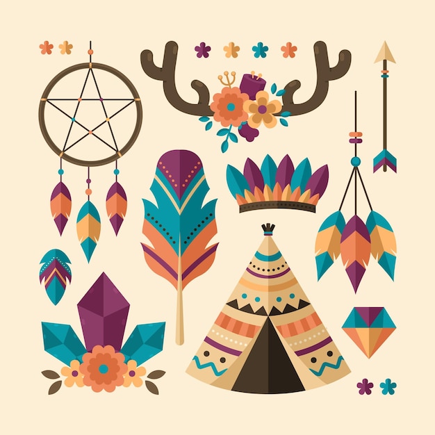 Gratis vector platte boho elementenset