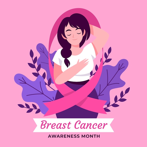 Gratis vector platte borstkanker bewustzijn maand illustratie
