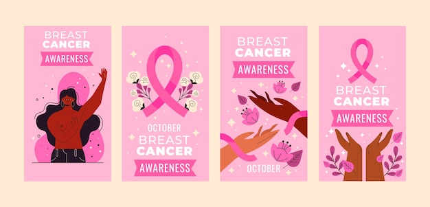 Gratis vector platte borstkanker bewustzijn maand instagram verhalencollectie