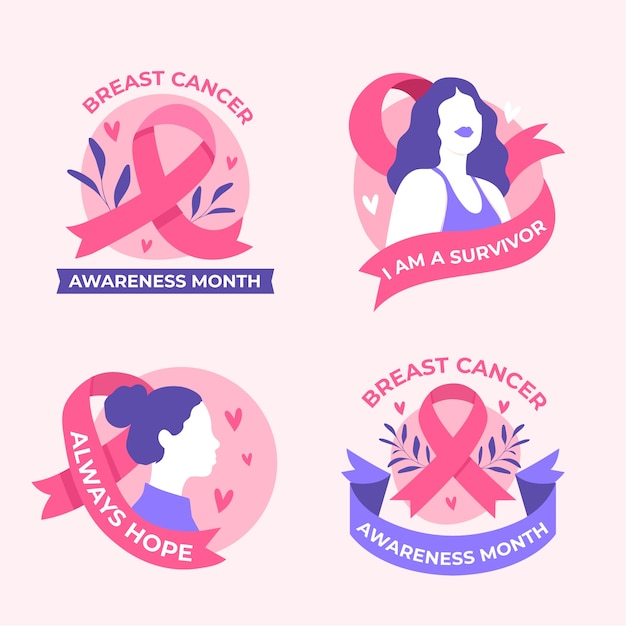 Platte borstkanker bewustzijn maand labels collectie