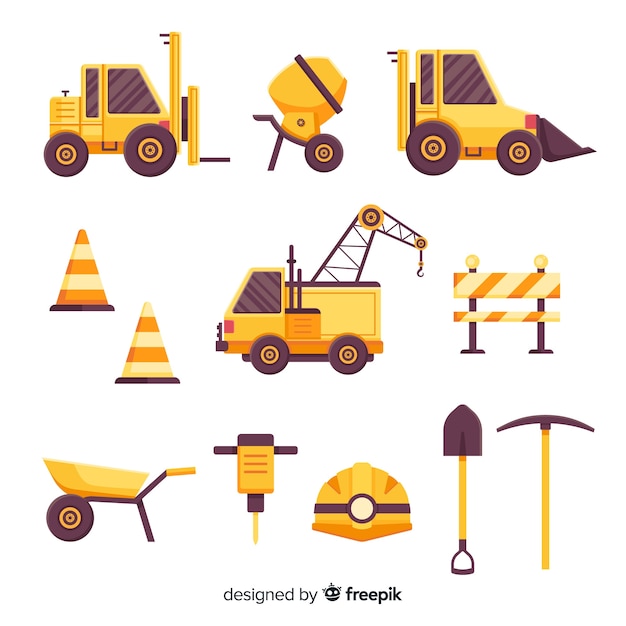 Gratis vector platte bouwmachines collectie