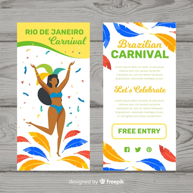 Platte braziliaanse carnaval flyer sjabloon