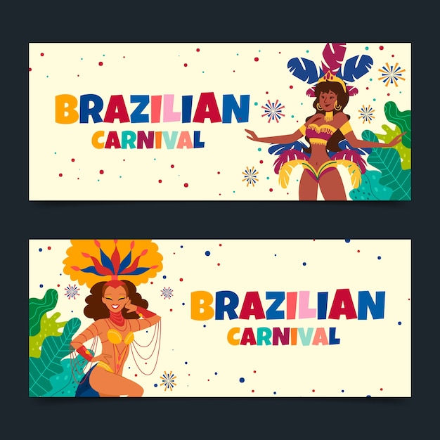 Platte braziliaanse carnaval horizontale banners set