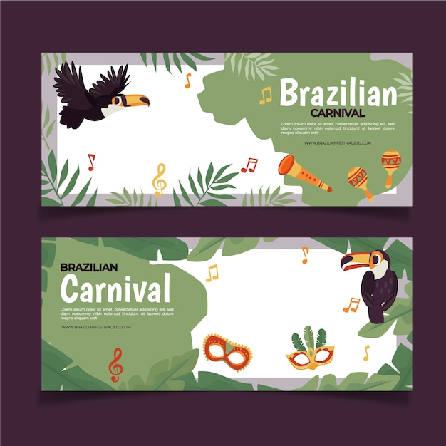 Platte Braziliaanse carnaval horizontale banners set