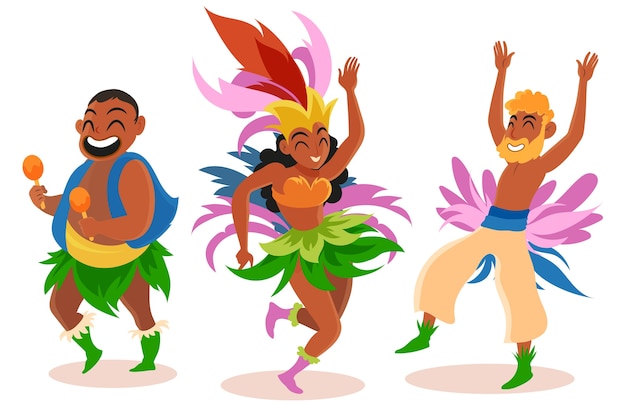 Platte braziliaanse carnaval karakters illustratie