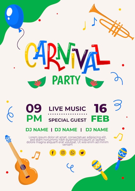 Gratis vector platte braziliaanse carnaval verticale flyer-sjabloon