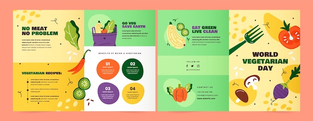 Gratis vector platte brochure sjabloon voor wereld vegetarische dag