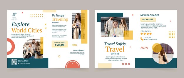 Platte brochuresjabloon voor reisbureaus
