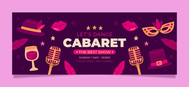 Gratis vector platte cabaret sociale media voorbladsjabloon