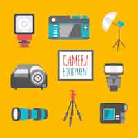 Gratis vector platte camera-apparatuur verpakking