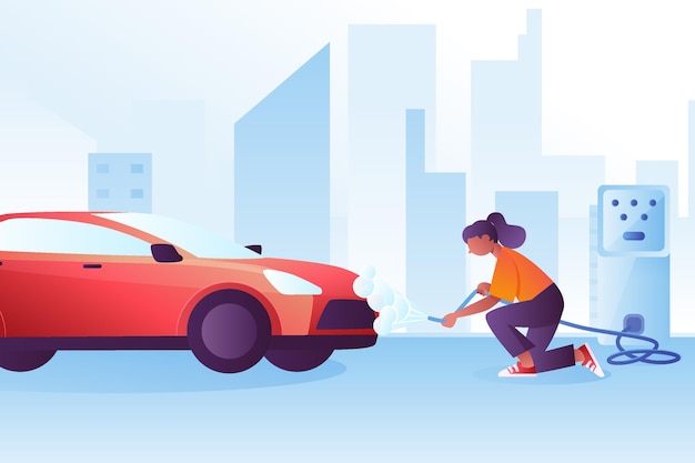 Platte car wash service concept illustratie