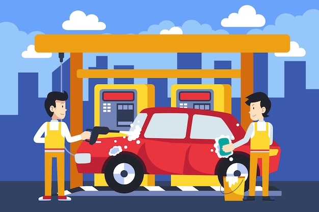 Gratis vector platte car wash service concept illustratie