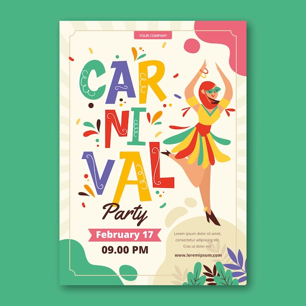 Gratis vector platte carnaval feest poster sjabloon