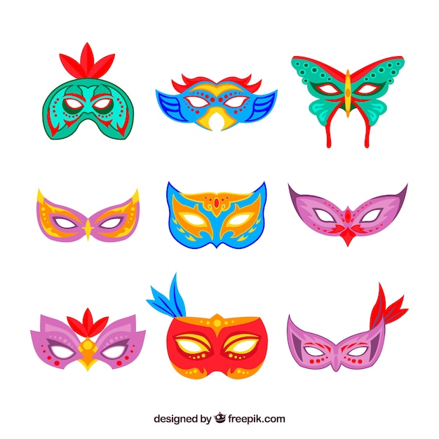 Gratis vector platte carnaval masker collectie