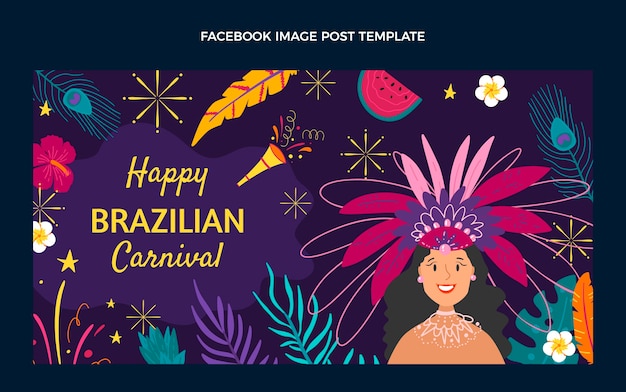 Gratis vector platte carnaval social media postsjabloon