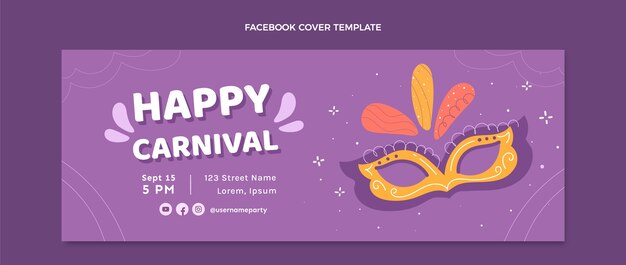 Gratis vector platte carnaval sociale media voorbladsjabloon