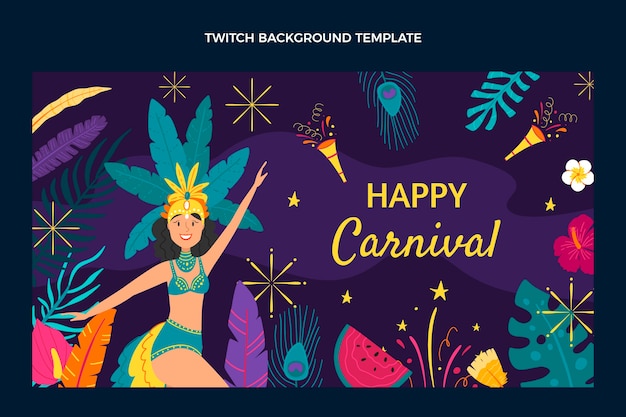 Gratis vector platte carnaval twitch achtergrond