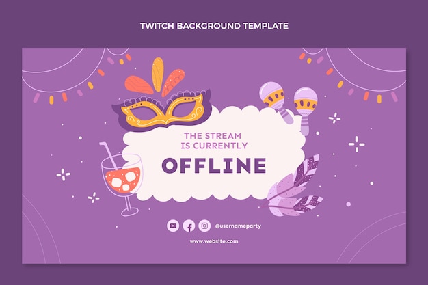 Gratis vector platte carnaval twitch achtergrond