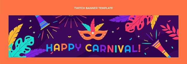 Gratis vector platte carnaval twitch banner