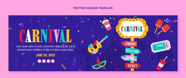 Gratis vector platte carnaval twitter header