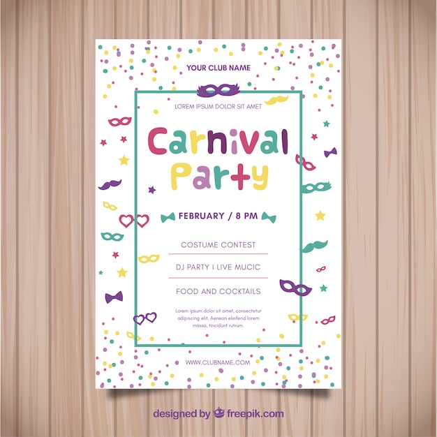 Gratis vector platte carnavalsfeest flyer / poster