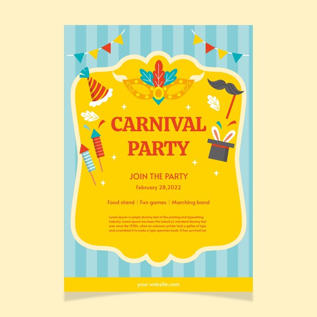 Gratis vector platte carnavalsfeest verticale postersjabloon