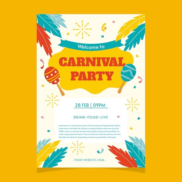 Gratis vector platte carnavalsfeest verticale postersjabloon