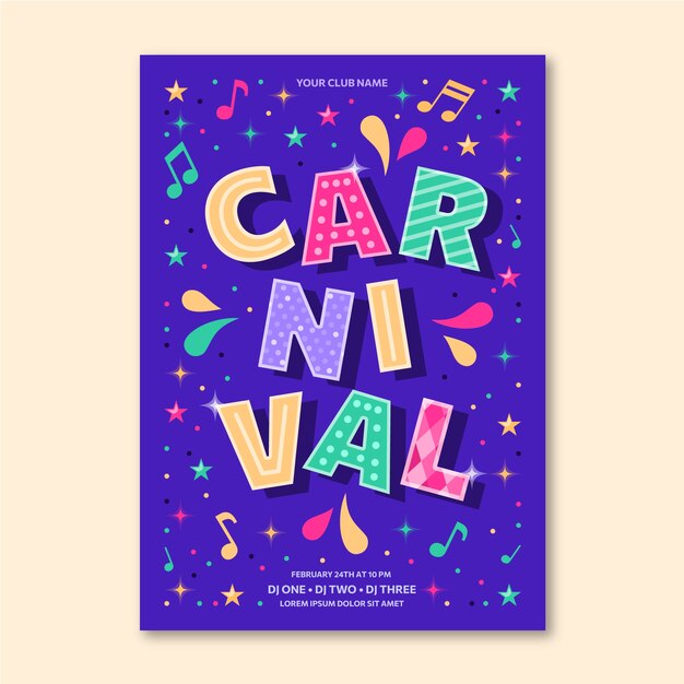Platte carnavalsfeest verticale postersjabloon