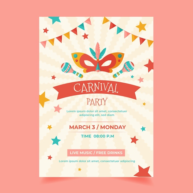 Platte carnavalsfeest verticale postersjabloon