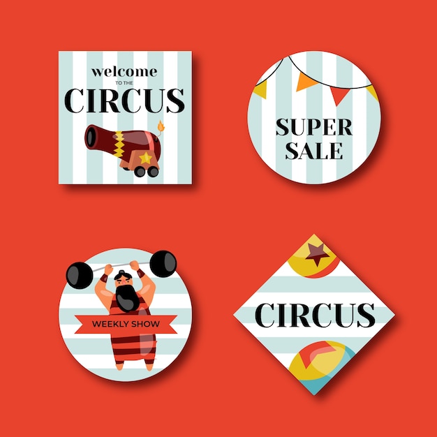 Gratis vector platte cartoon circus badges collectie