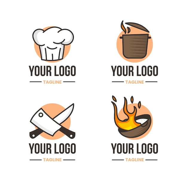 Gratis vector platte chef-kok logo collectie