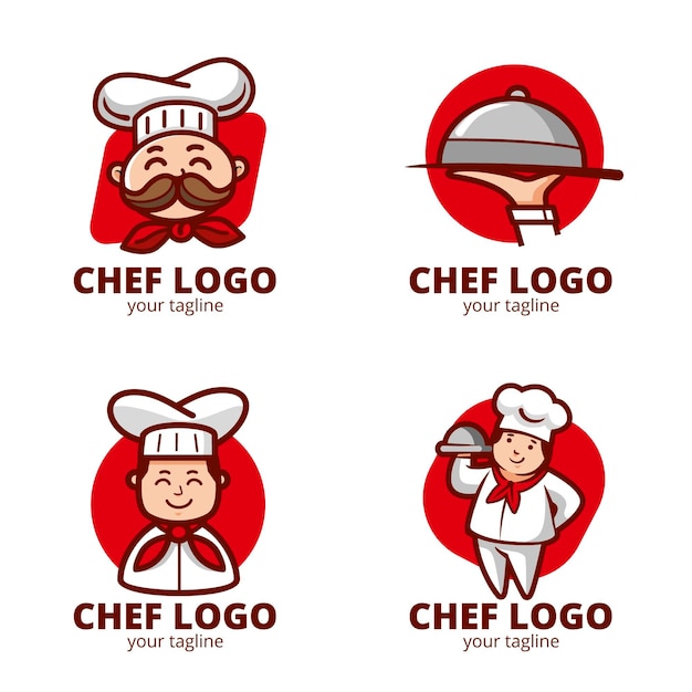 Gratis vector platte chef-kok logo sjablooncollectie