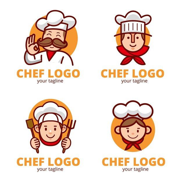 Platte chef-kok logo sjablooncollectie